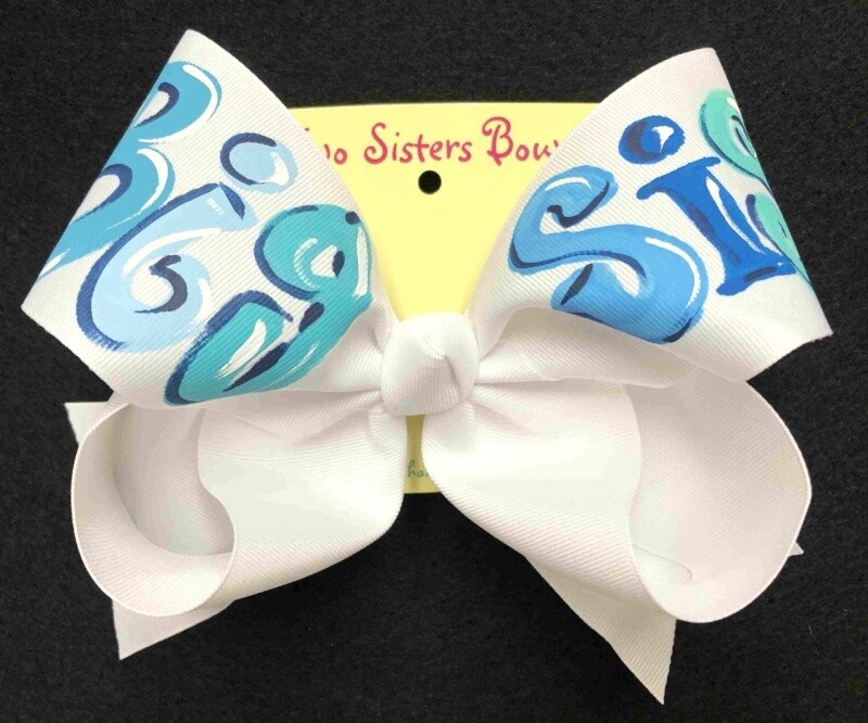 MEDIUM HAND PAINTED HAIR BOW, DESIGN: BLUE BIG SIS