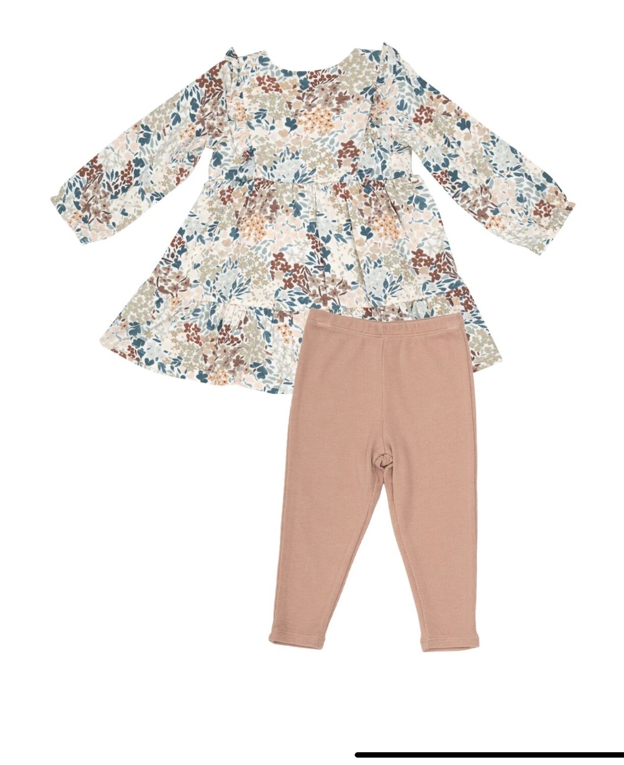 PAINTED FALL FLORAL RUFFLE TIERED DRESS &amp; LEGGING
