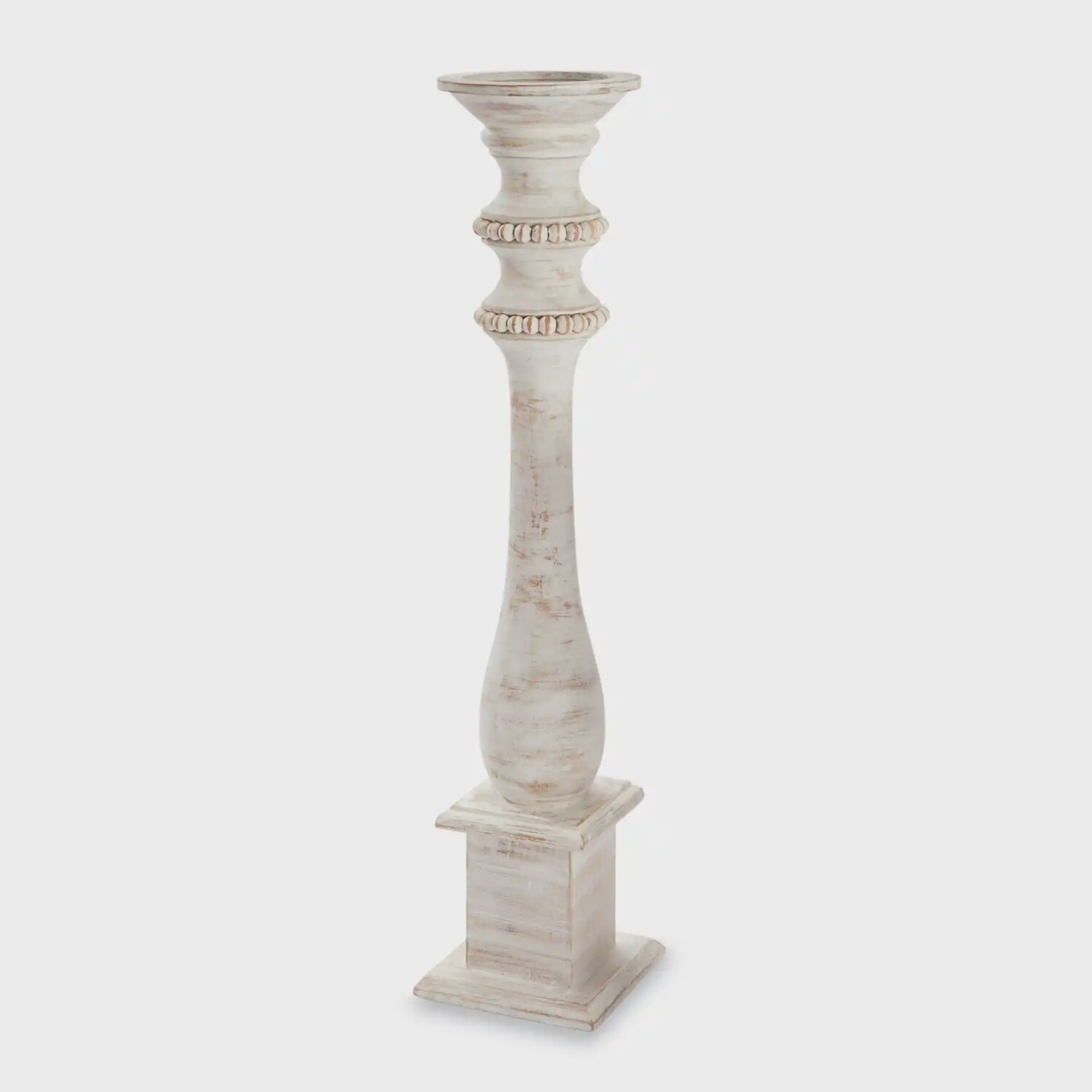 LARGE BEADED WOOD CANDLESTICK