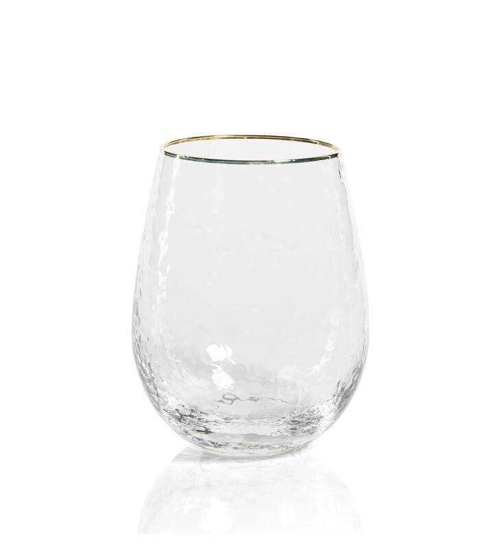 NEGRONI HAMMERED STEMLESS GLASS W/ GOLD RIM