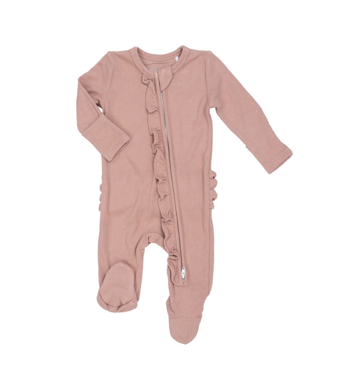 RIB CAMEO BROWN 2 WAY RUFFLE ZIPPER FOOTIE