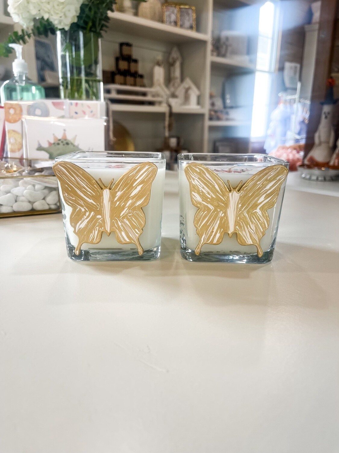 BUTTERFLY GOLD &amp; WHITE CANDLE DRIFTWOOD