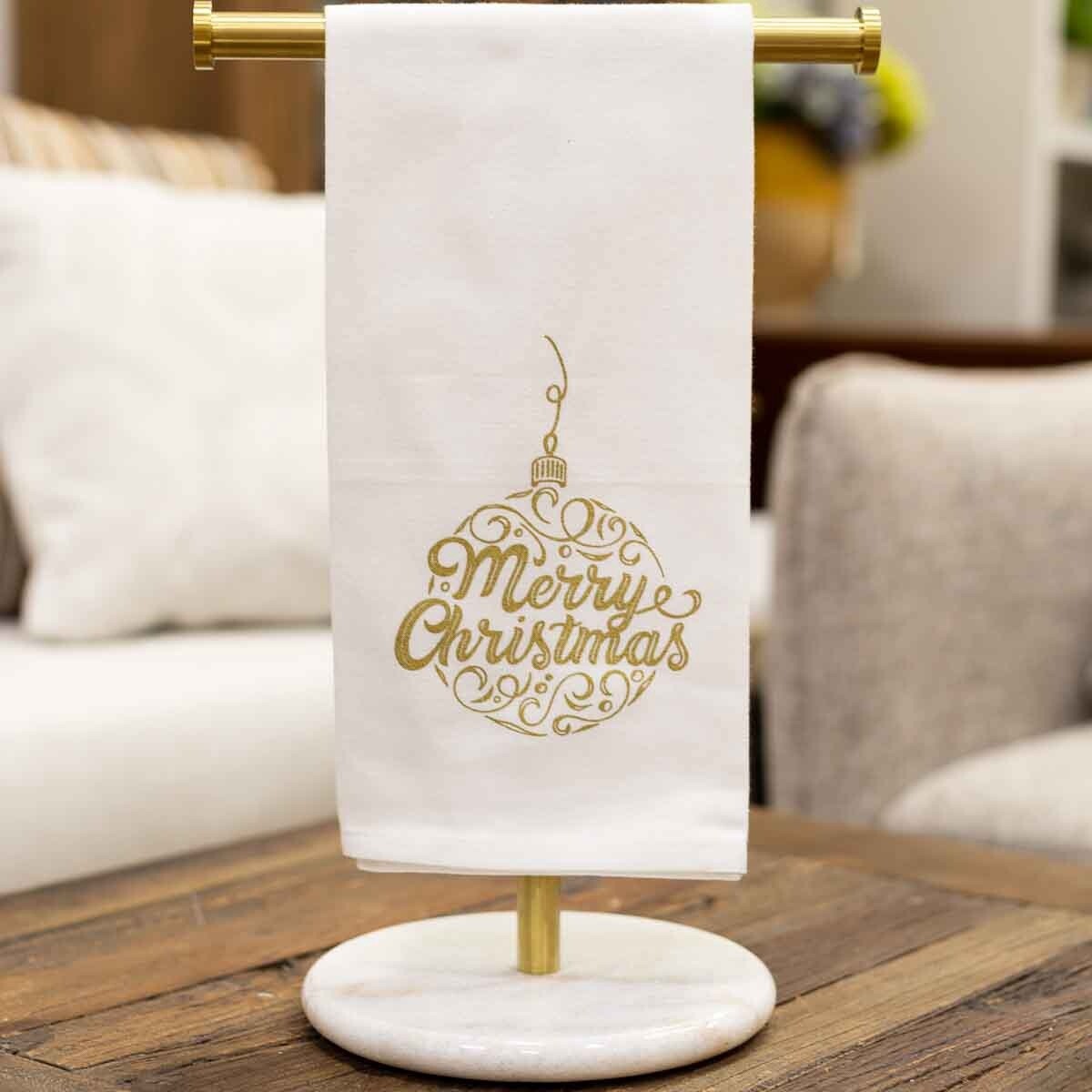 MERRY ORNAMENT SCRIPT HAND TOWEL