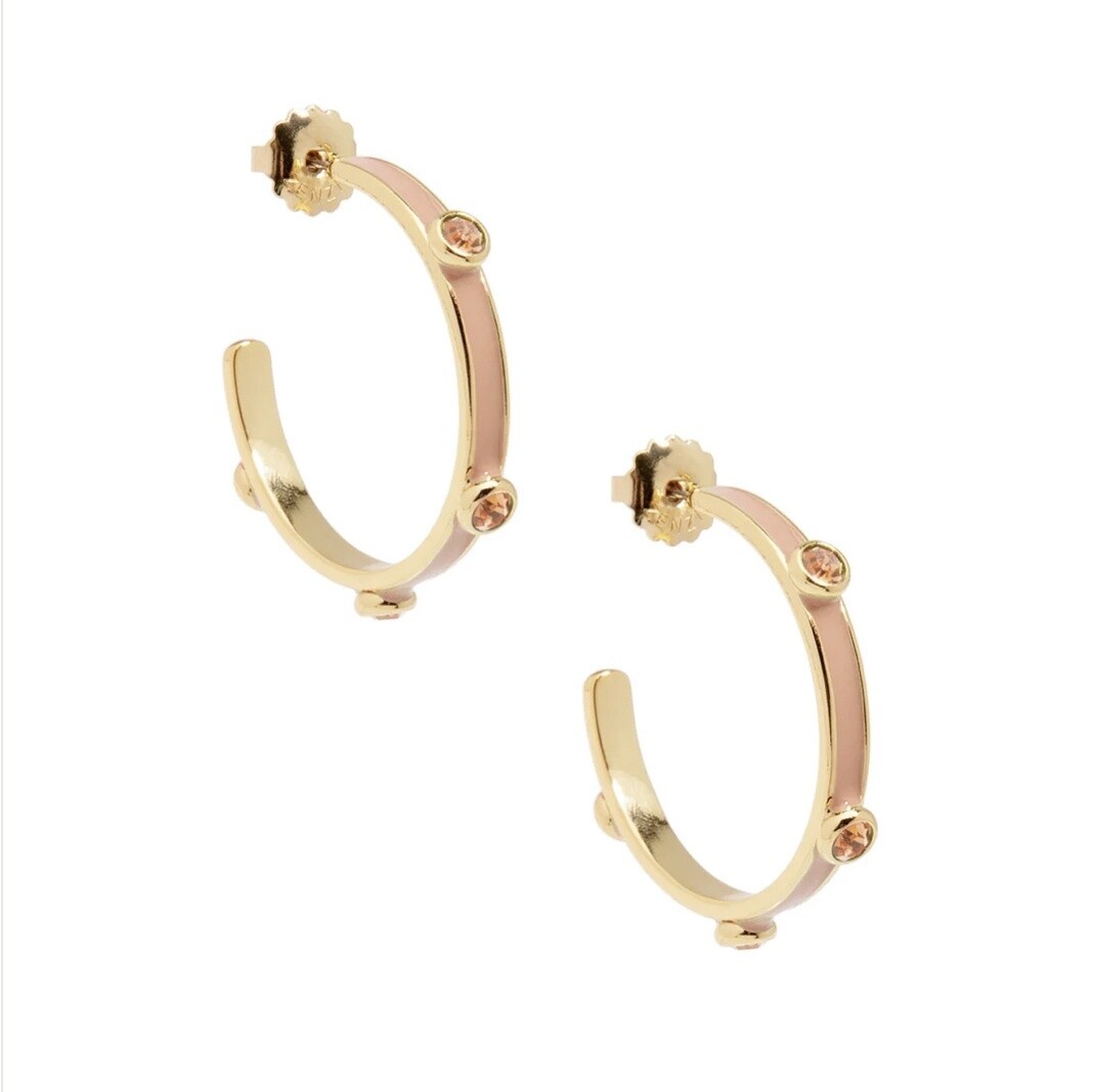 SMALL ENAMEL HOOP W CRYSTALS, Colour: BEIGE