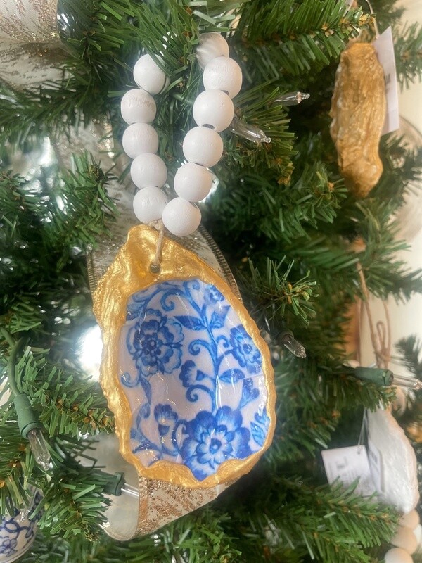 OYSTER BLUE &amp; WHITE ORNAMENT