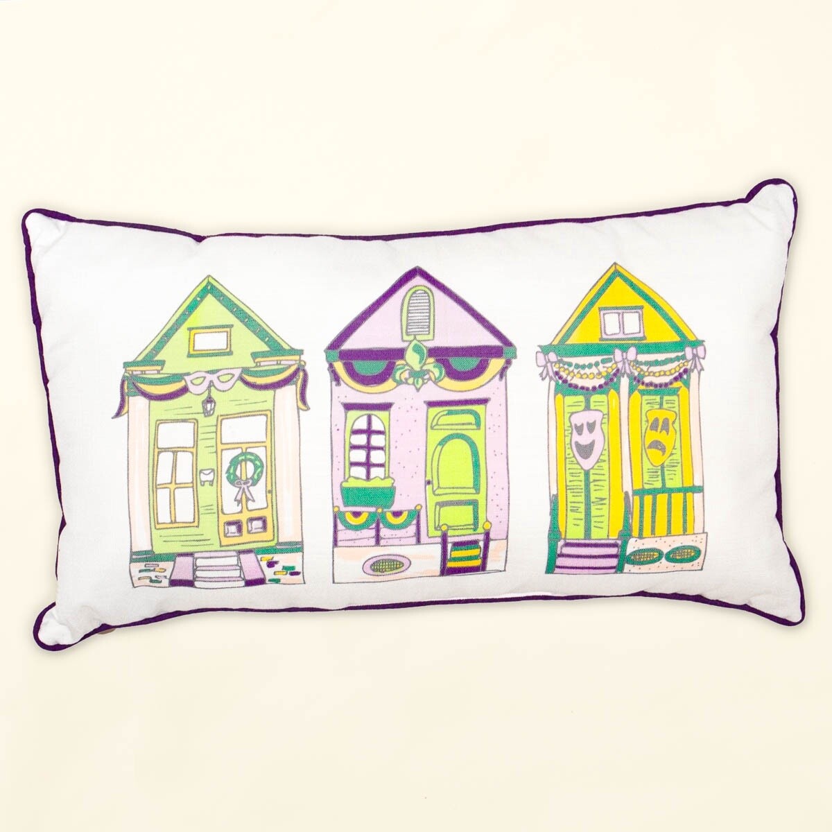 MARDI GRAS PARADE HOUSES LUMBAR PILLOW