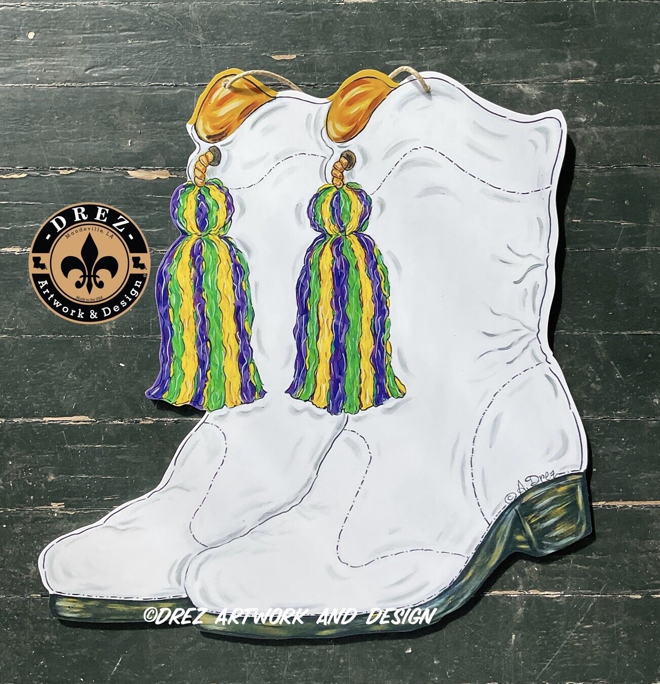 MARCHING BOOT MARDI GRAS DOOR HANGER