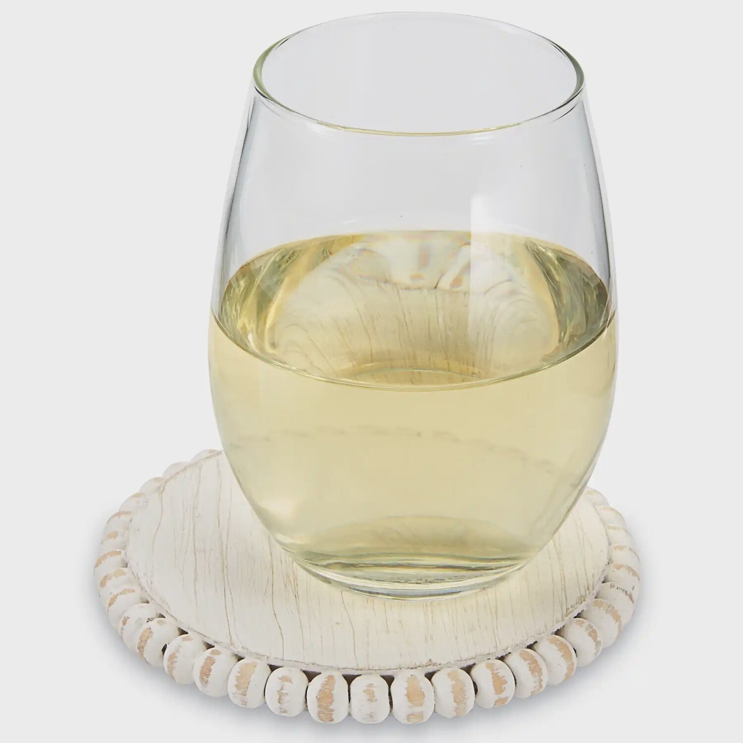 WOOD BEADED COASTER SET, Colour: WHITE