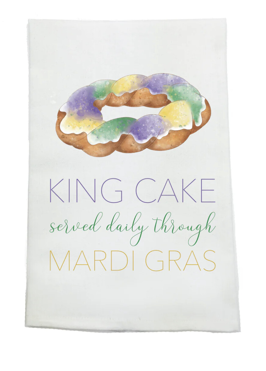 KING CAKE SERVED DAILY KITCHEN TOWEL