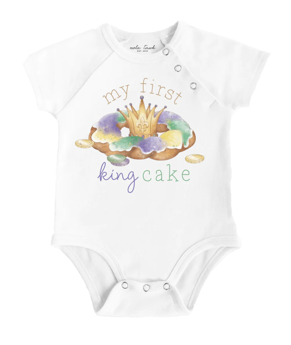 MY FIRST KING CAKE ORGANIC COTTON BABY ONESIE