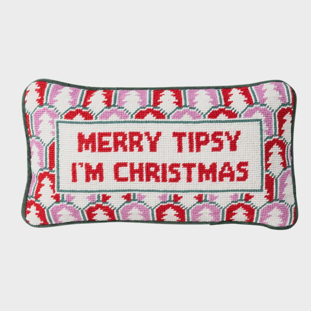 MERRY TIPSY NEEDLEPOINT PILLOW