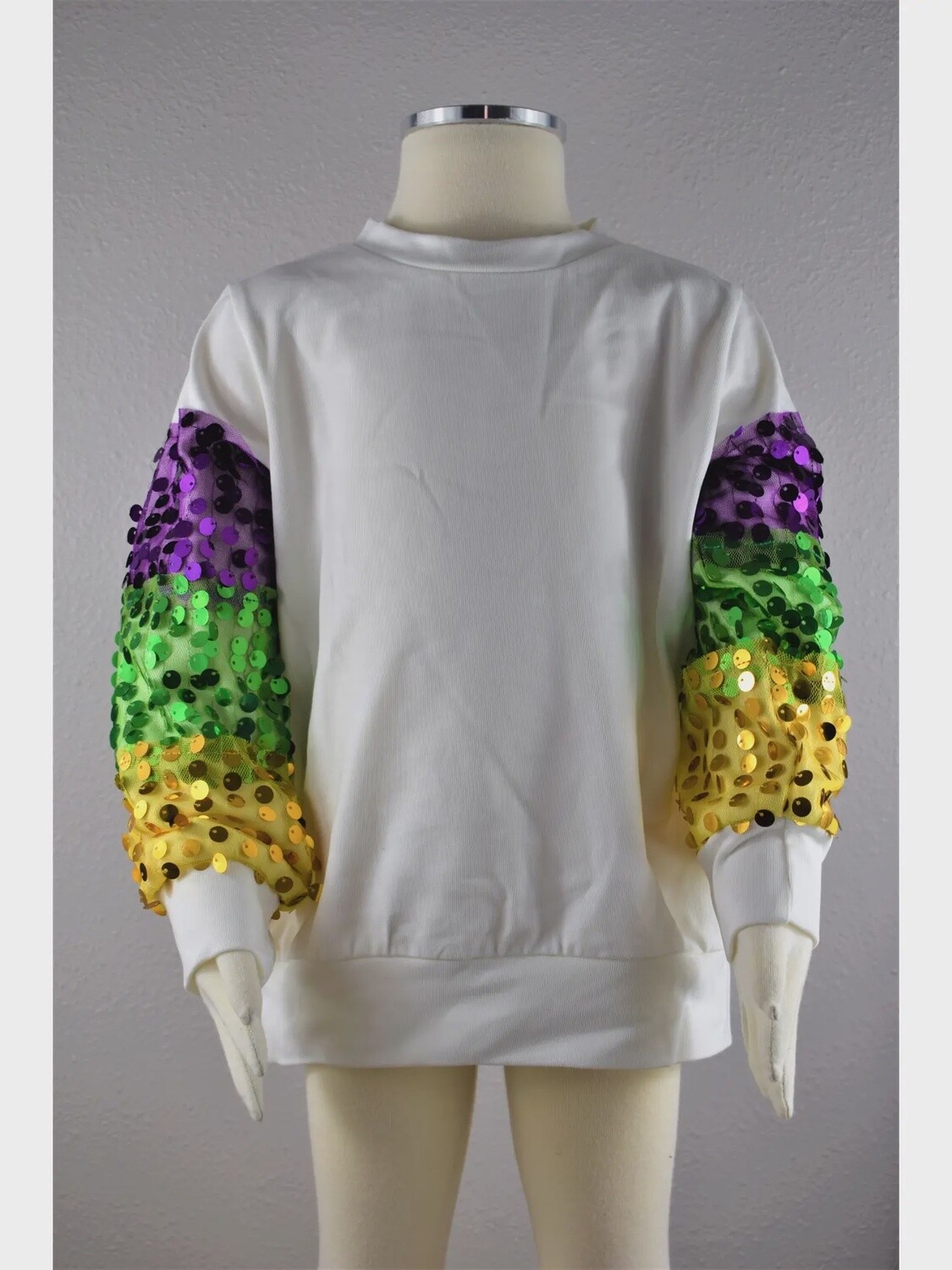MARDI GRAS SEQUIN SLEEVE SWEATSHIRT