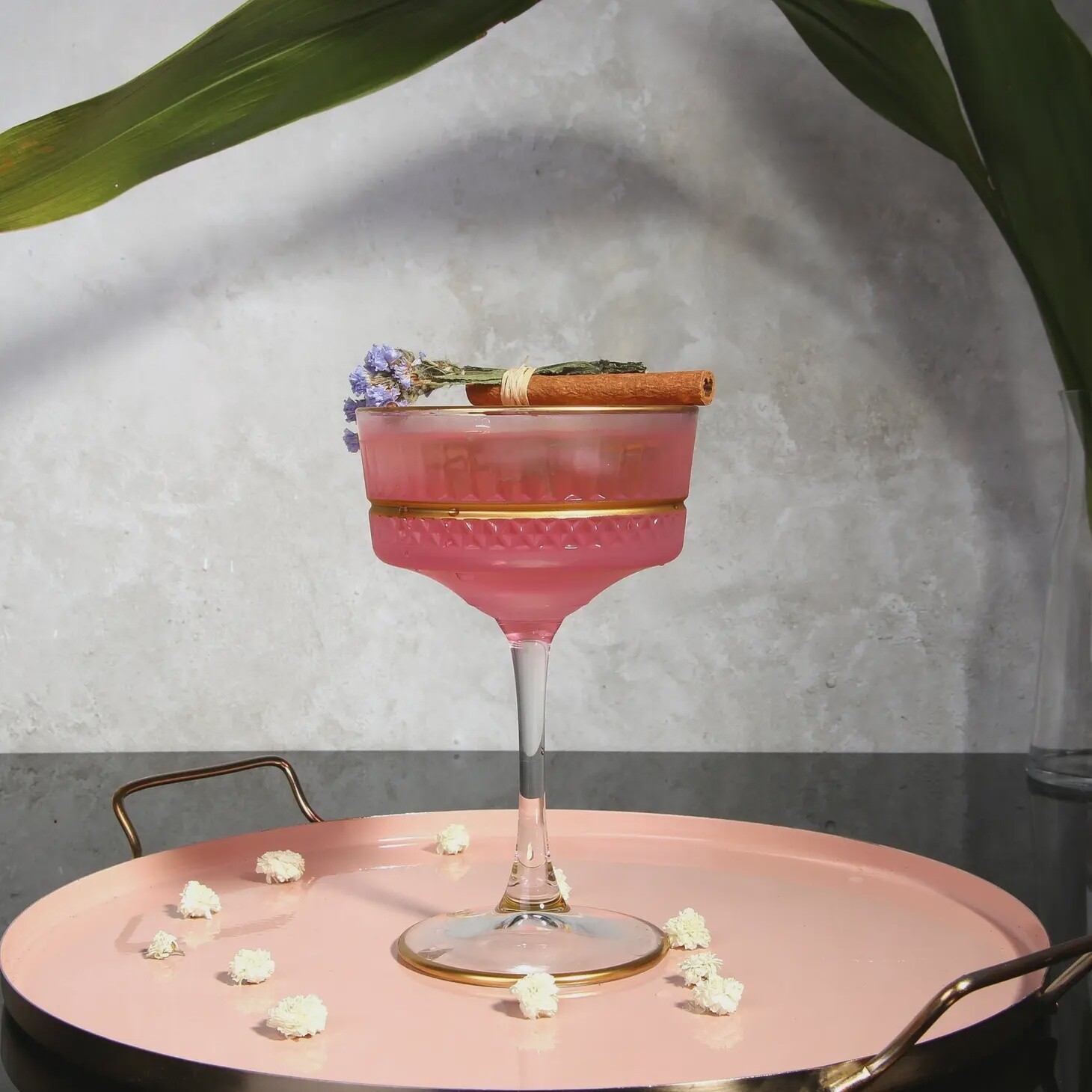 VINTAGE COLORED GOLD RIMMED CRYSTAL COUPE-PINK