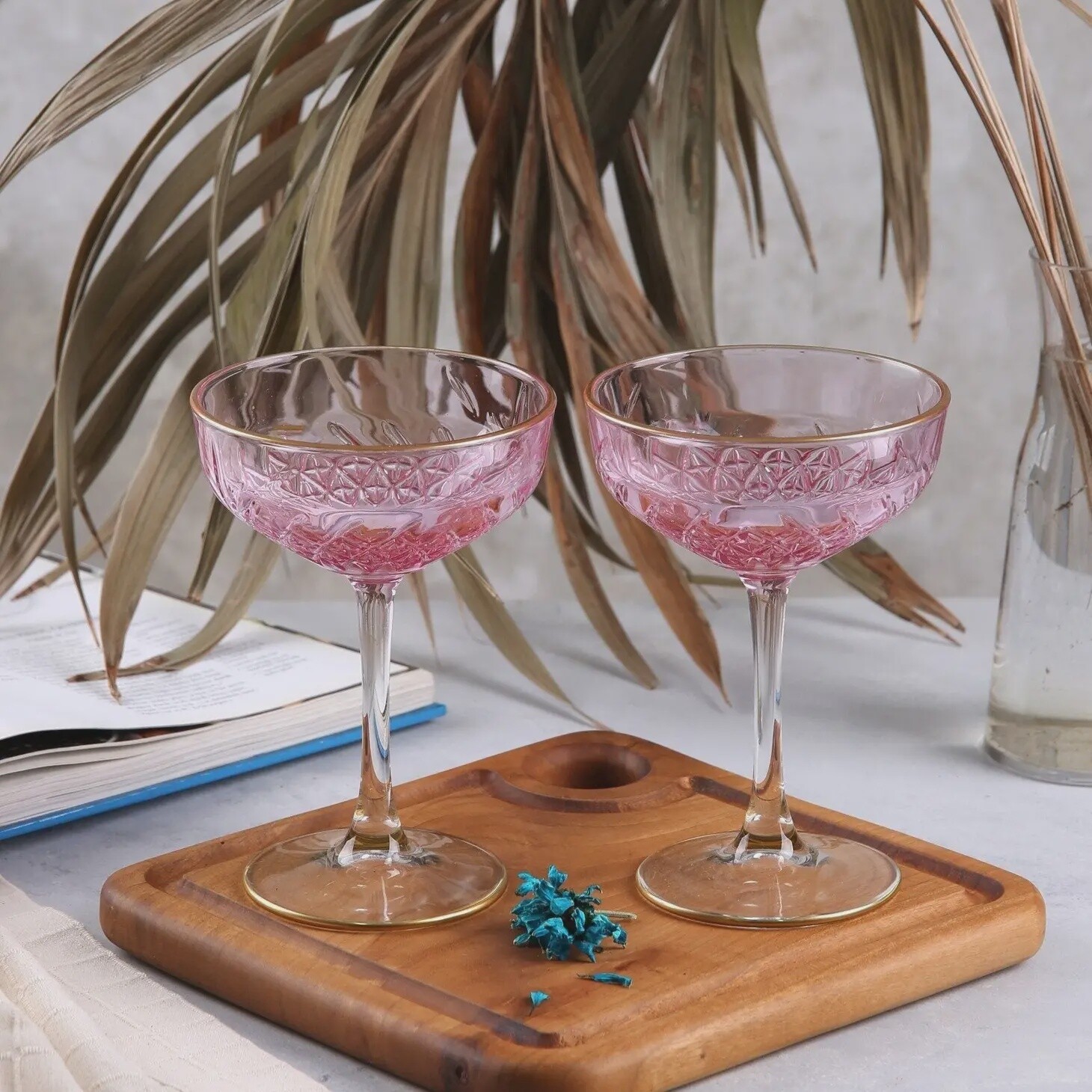 COLORED ART DECO GOLD RIMMED VINTAGE COUPE PINK