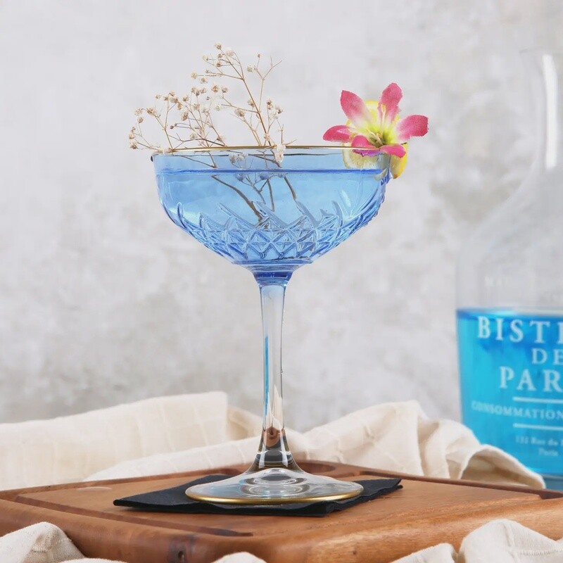 ART DECO GOLD RIMMED BLUE COUPE
