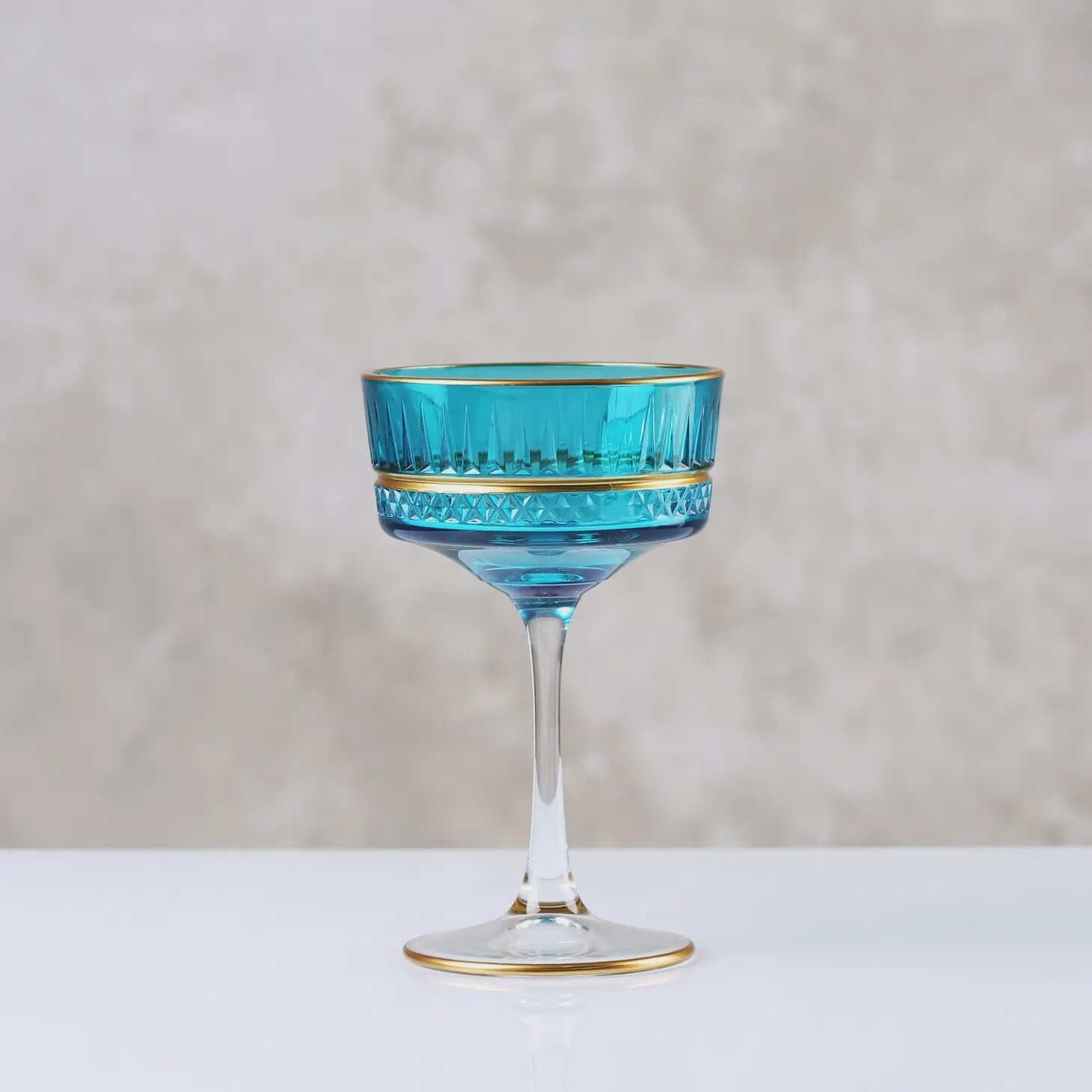 VINTAGE COLORED GOLD RIMMED CRYSTAL COUPE- TURQUOISE