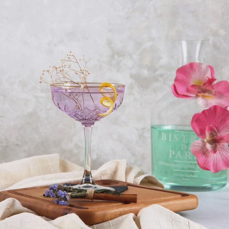 ART DECO GOLD RIMMED PURPLE COUPE