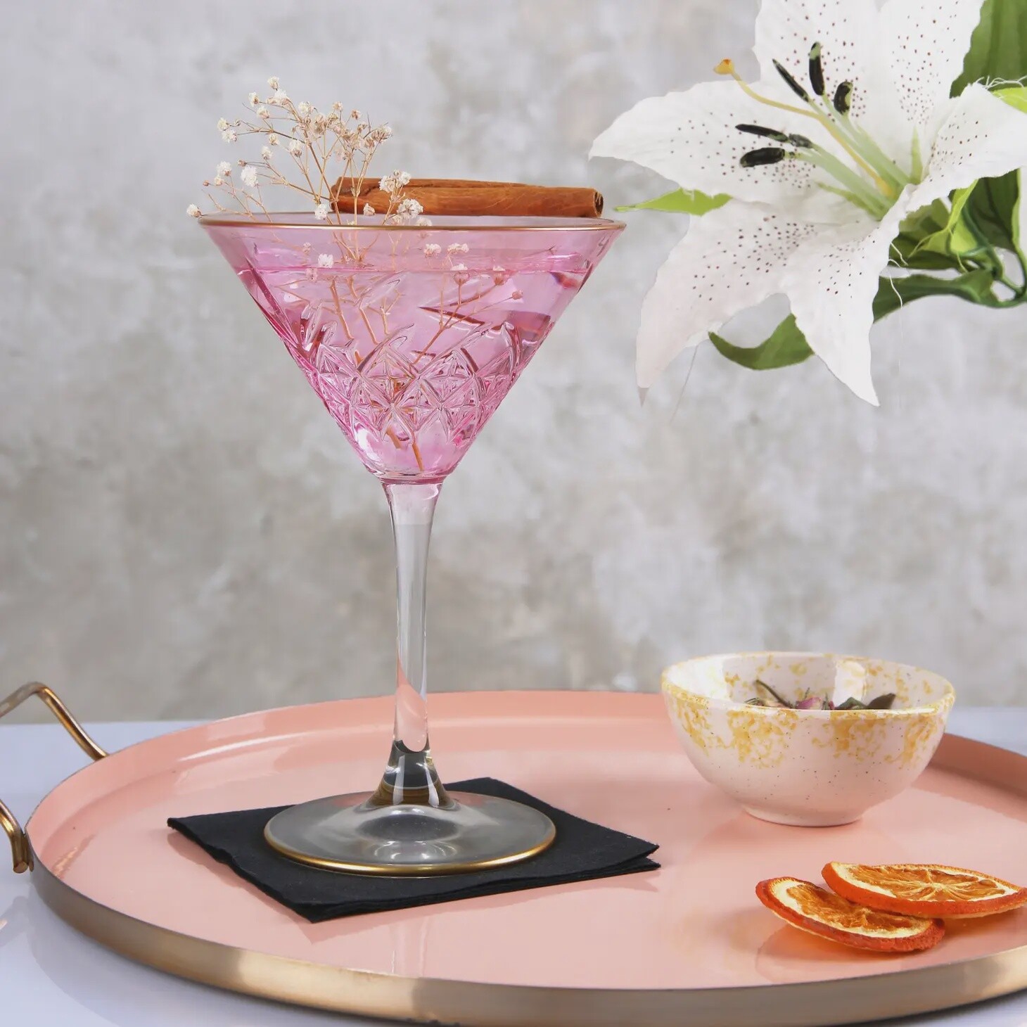 VINTAGE ART DECO PINK MARTINI GLASS