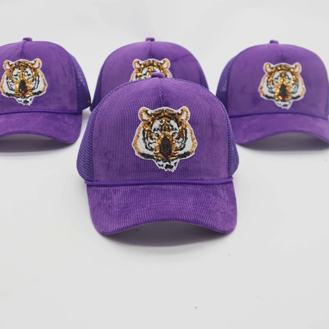 PURPLE CORDUROY TIGER HAT