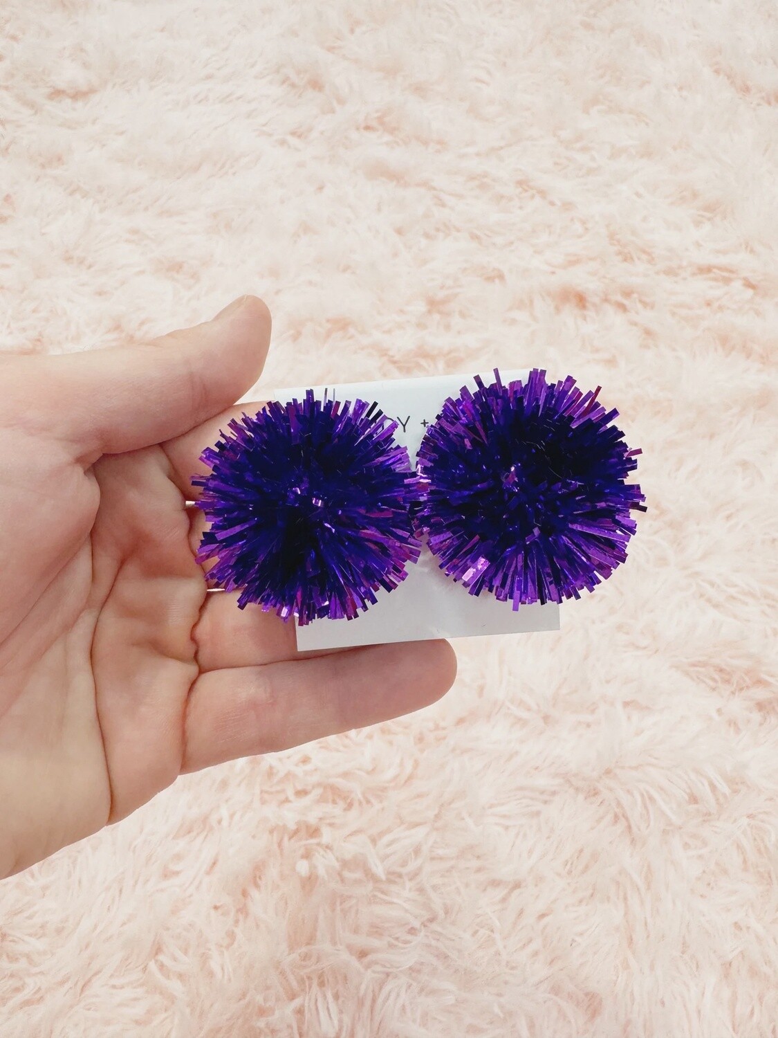 PURPLE PARTY POM POM STUDS