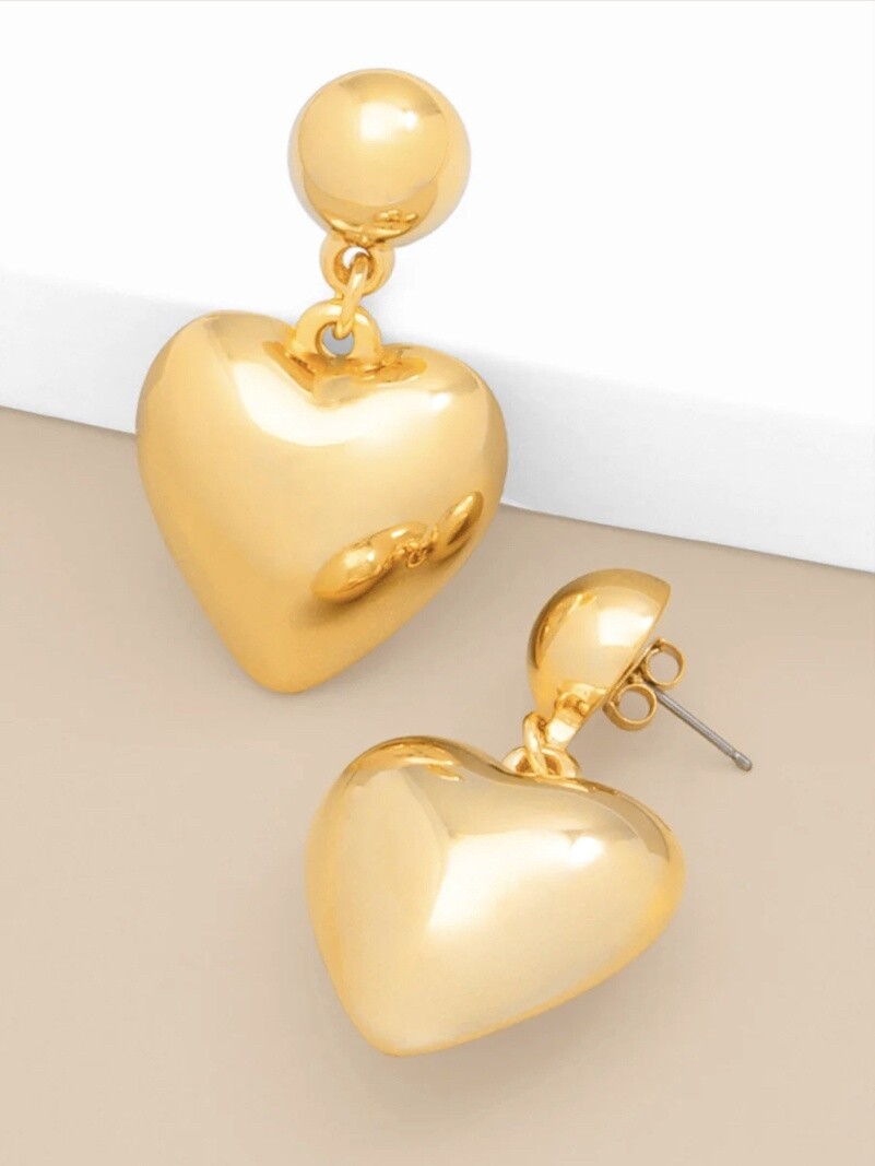 PUFFED HEART DROP EARRING