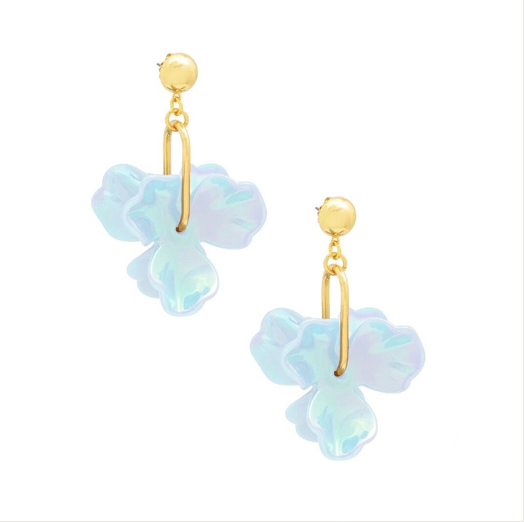 IRIDESCENT 3-PETAL DROP EARRING, Colour: BLUE