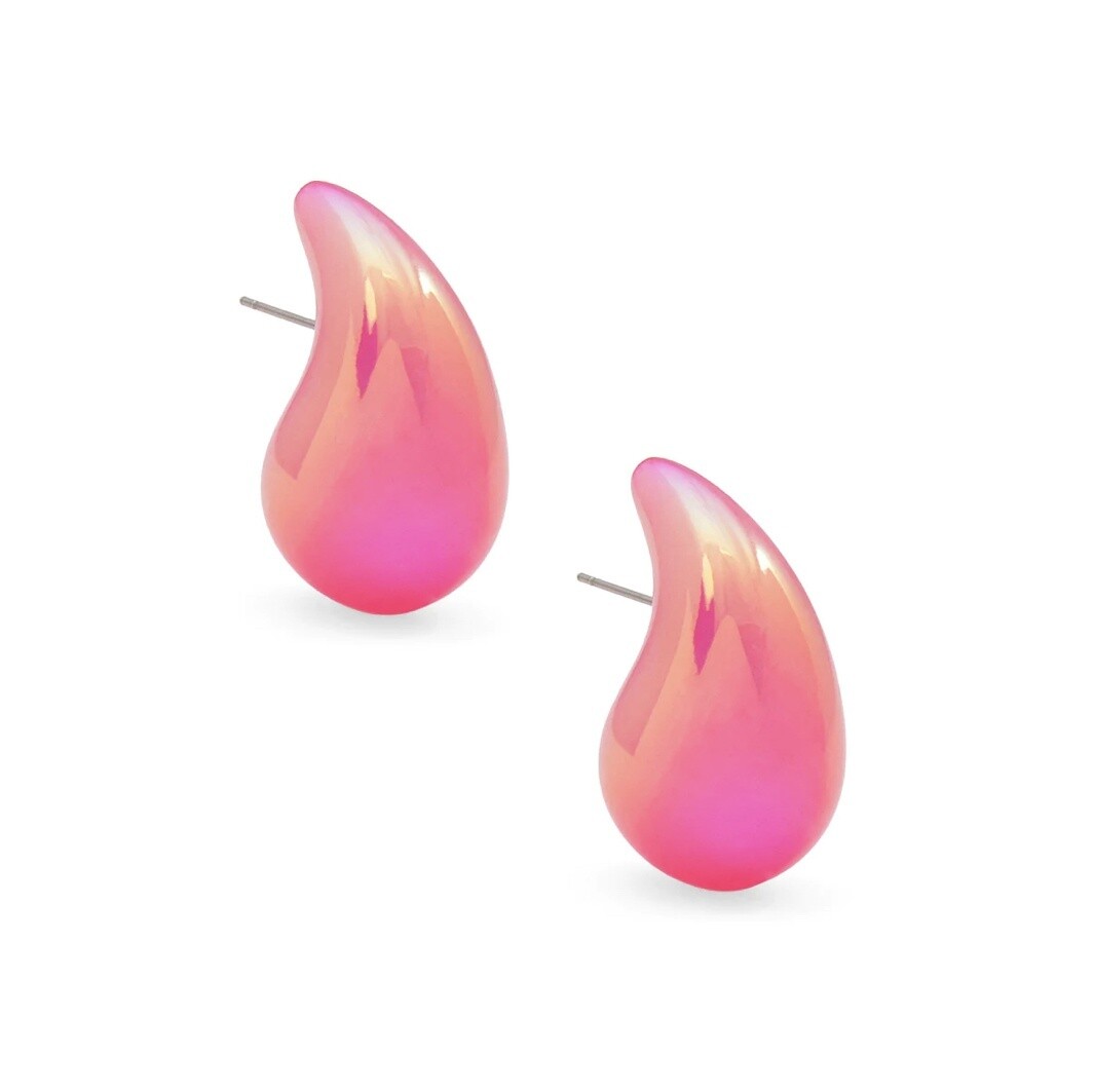 IRIDESCENT RESIN CRESCENT STUD, Colour: NEON PINK