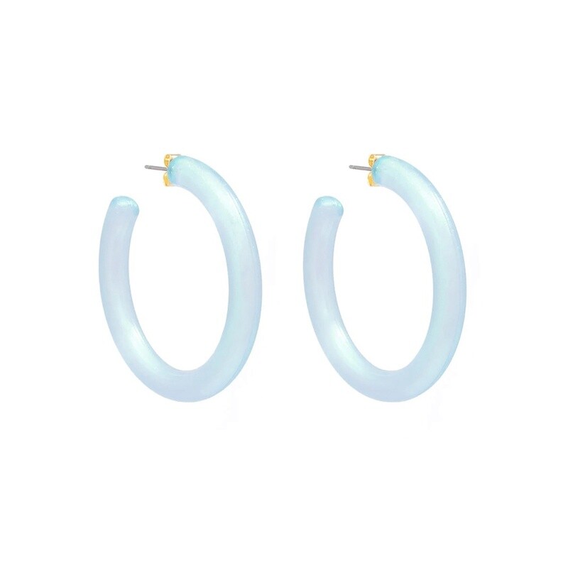 LUCITE SHIMMER HOOP EARRING, Colour: LIGHT BLUE