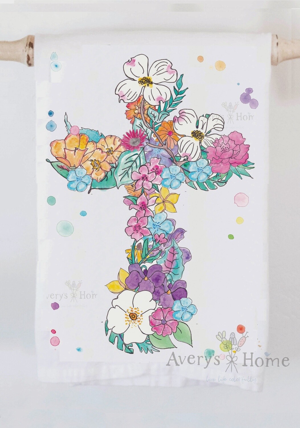 GARDEN CROSS OF FLOWERS SPRING &amp; SUMMER EASTER KITCHEN TOWEL