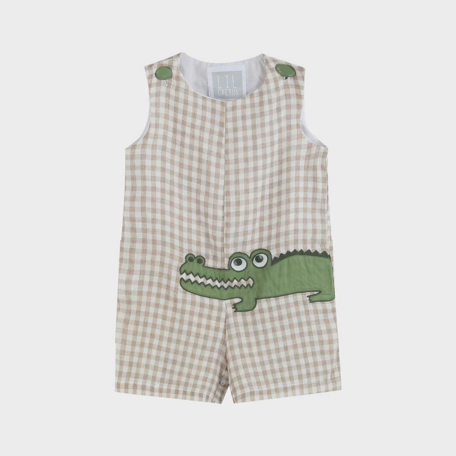 BROWN GINGHAM ALLIGATOR SHORTALLS