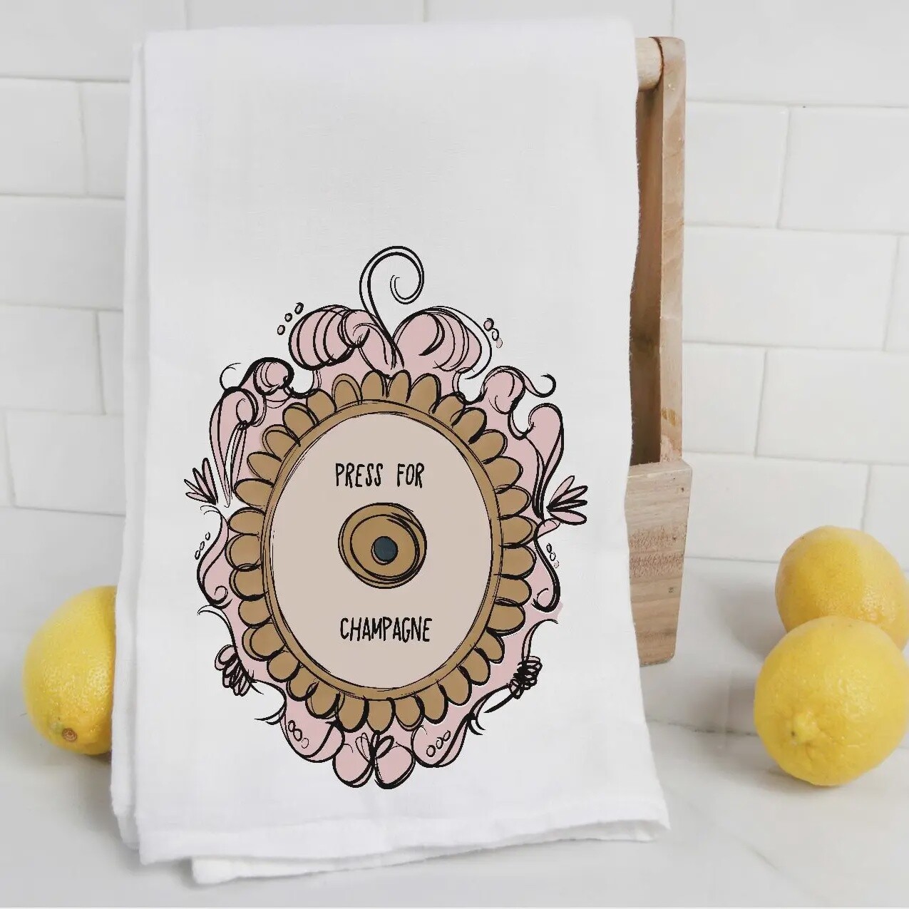 PRESS FOR CHAMPAGNE TEA TOWEL