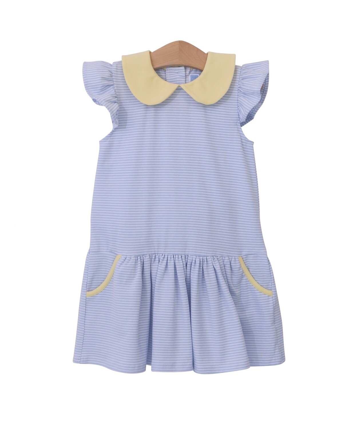 GENEVIEVE DRESS- LIGHT BLUE STRIPE &amp; YELLOW