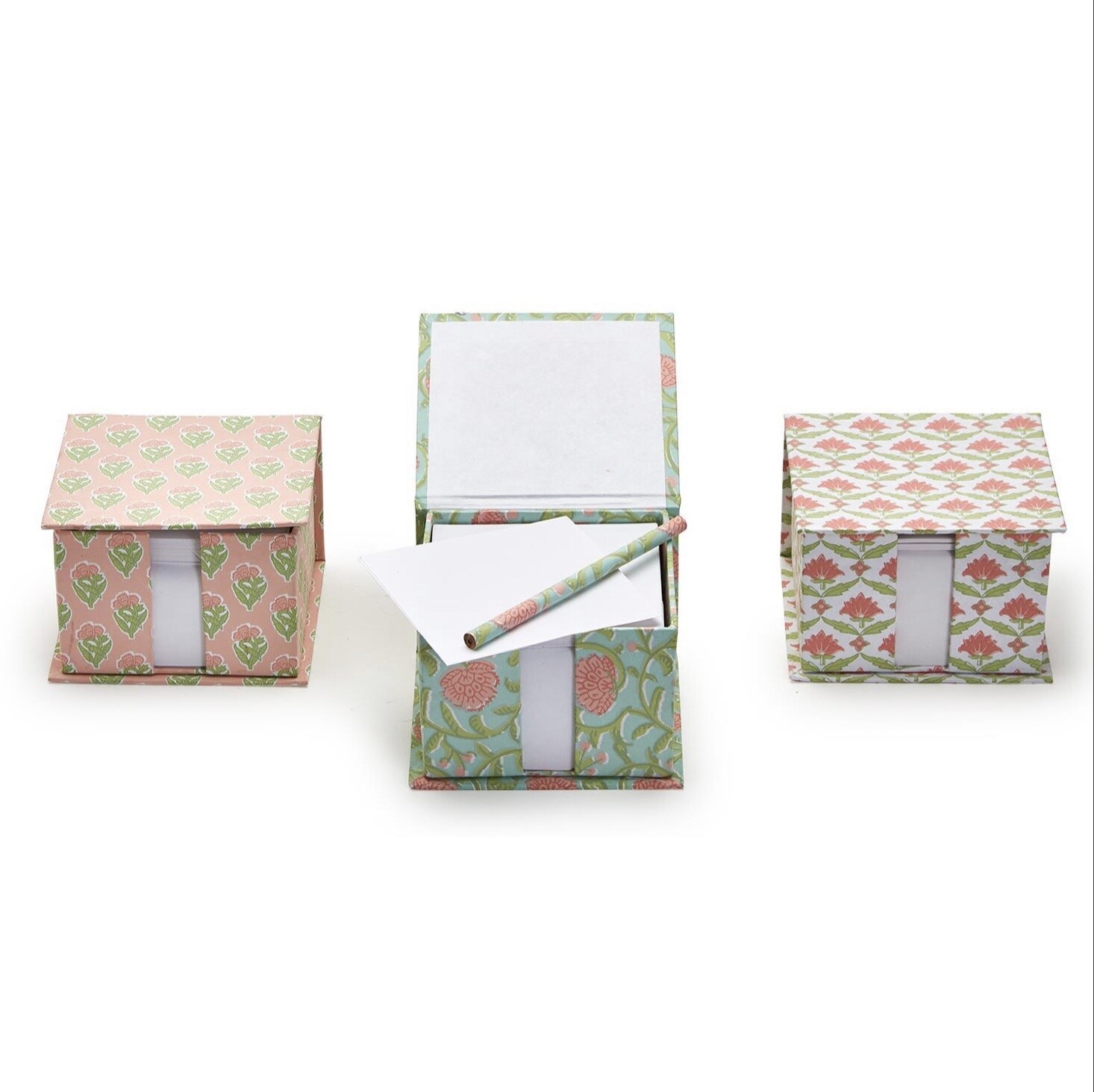 FLORAL BLOCK PRINT NOTE PAPER CADDY