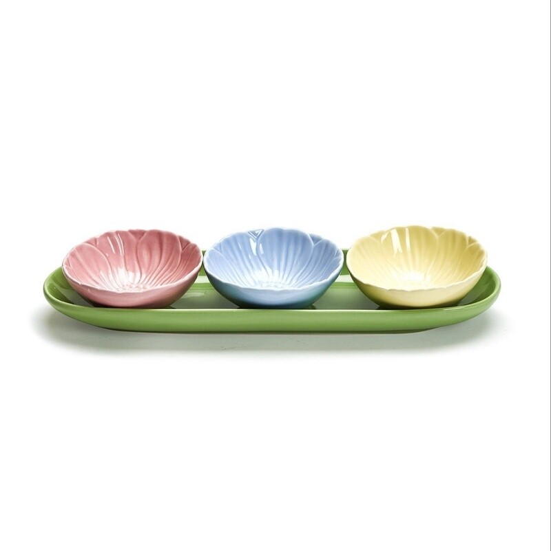 FLOWER TIDBIT BOWLS W/ TRAY