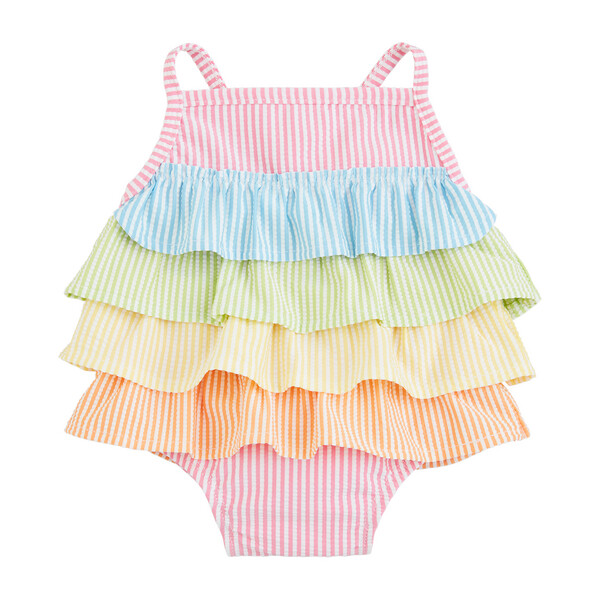 SEERSUCKER RUFFLE SWIMSUIT