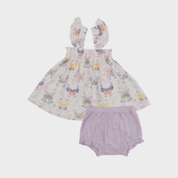 BOTANY BUTTERFLIES RUFFLE STRAP SMOCKED TOP &amp; DIAPER COVER