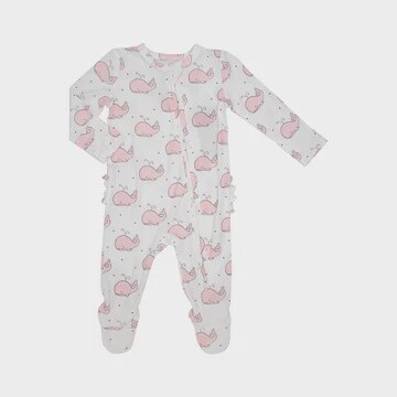 BUBBLY WHALE PINK 2-WAY ZIPPER RUFFLE BACK FOOTIE