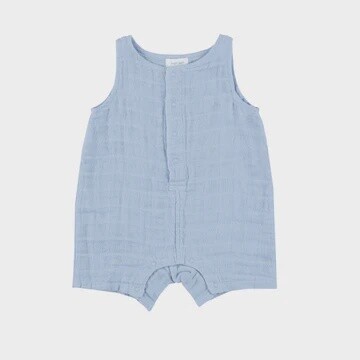 DUSTY BLUE SOLID MUSLIN SHORTIE ROMPER