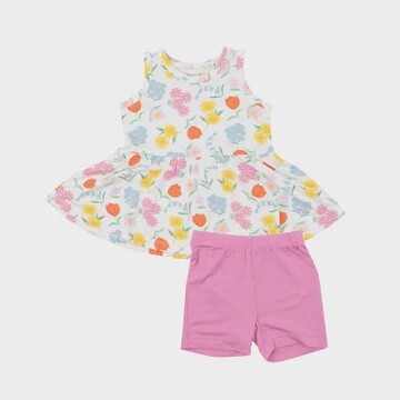 FRESHLY PICKED FLORAL PEPLUM TANK TOP &amp; BIKER SHORTS