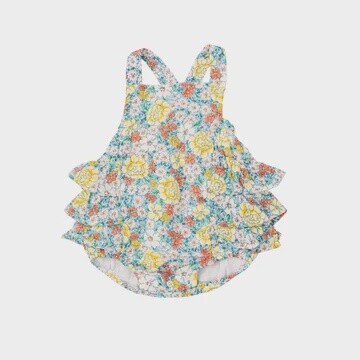 GOLDEN PEONY FLORAL RUFFLE SUNSUIT