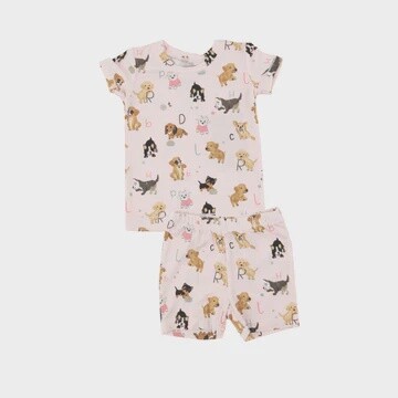 PINK MINI PUPPY ALPHABET SHORT LOUNGE WEAR SET