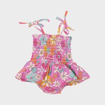 TROPICAL RETRO FLORAL SMOCKED BUBBLE W/ SKIRT
