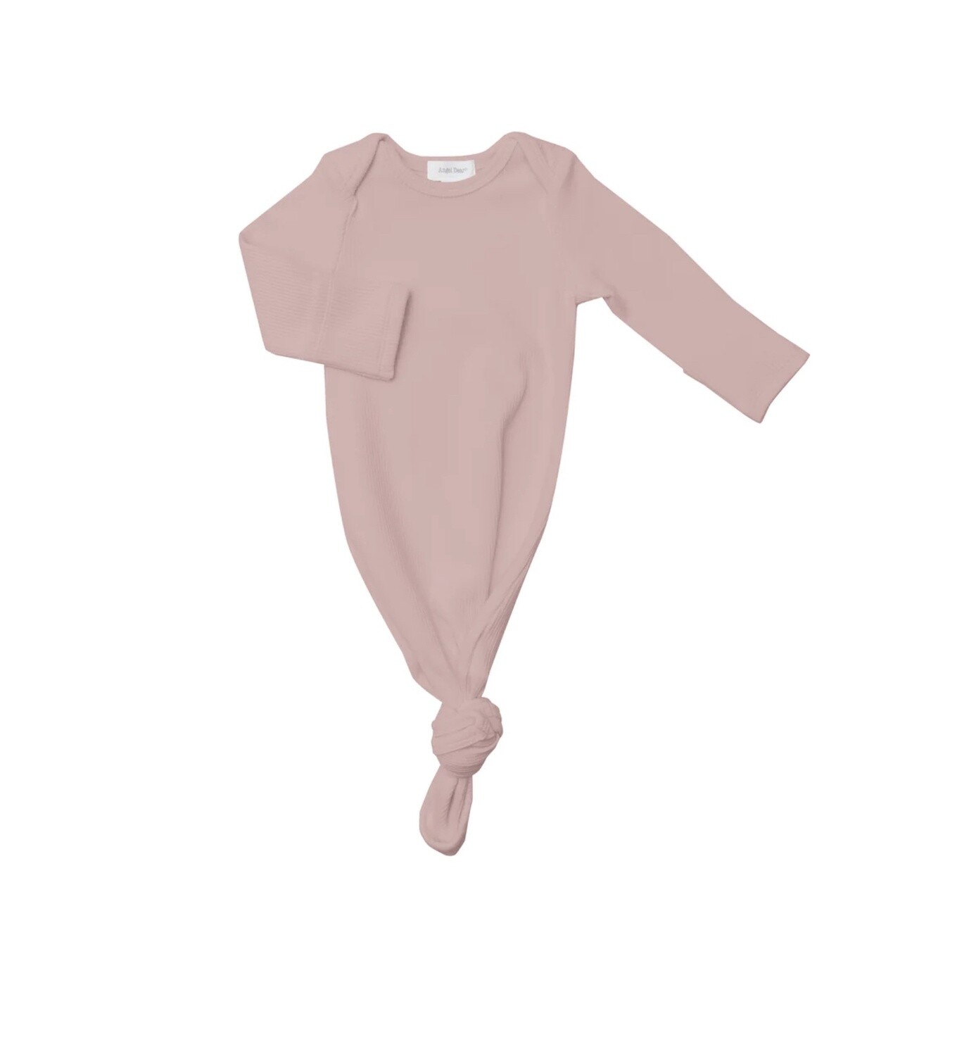 SILVER PINK SOLID RIB KNOTTED GOWN 0-3M