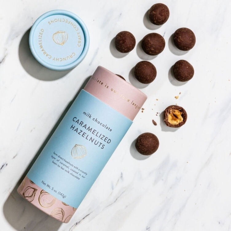 MILK CHOCOLATE COVERED CARAMELIZED HAZELNUTS