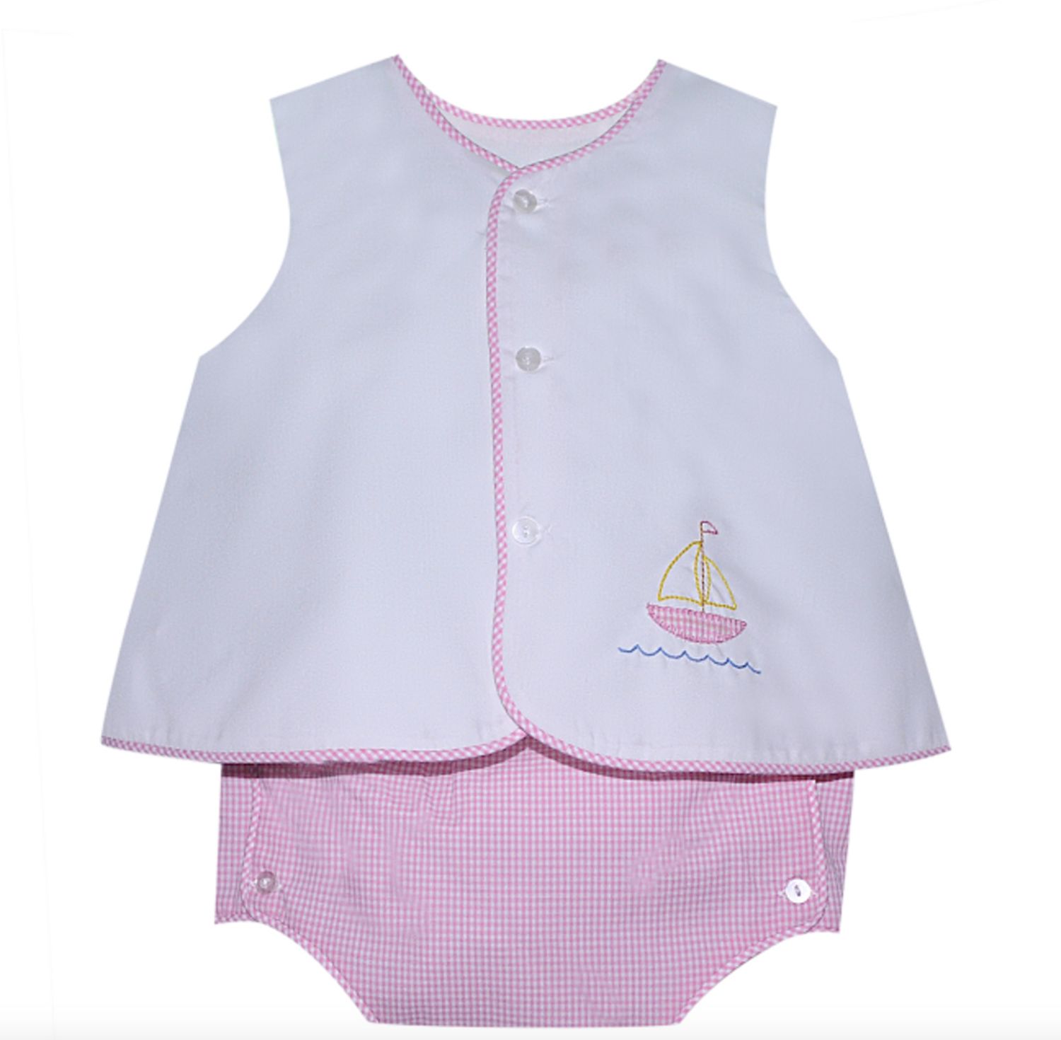 MASON GIRL PINK &amp; WHITE SAILBOAT DIAPER SET