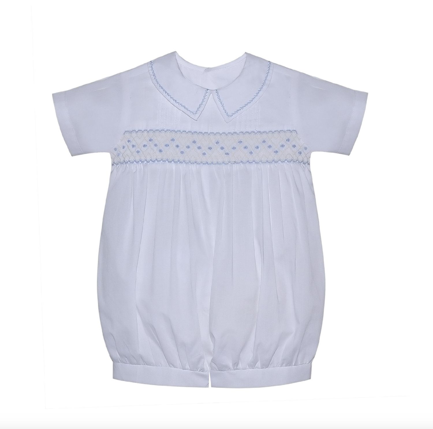FINLEY BOY ROMPER- WHITE W/ BLUE