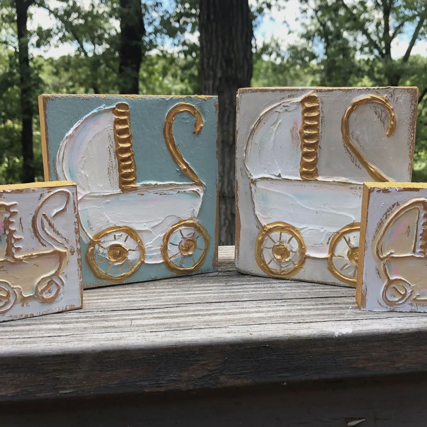 BABY CARRIAGE TEXTURED WOOD BLOCK