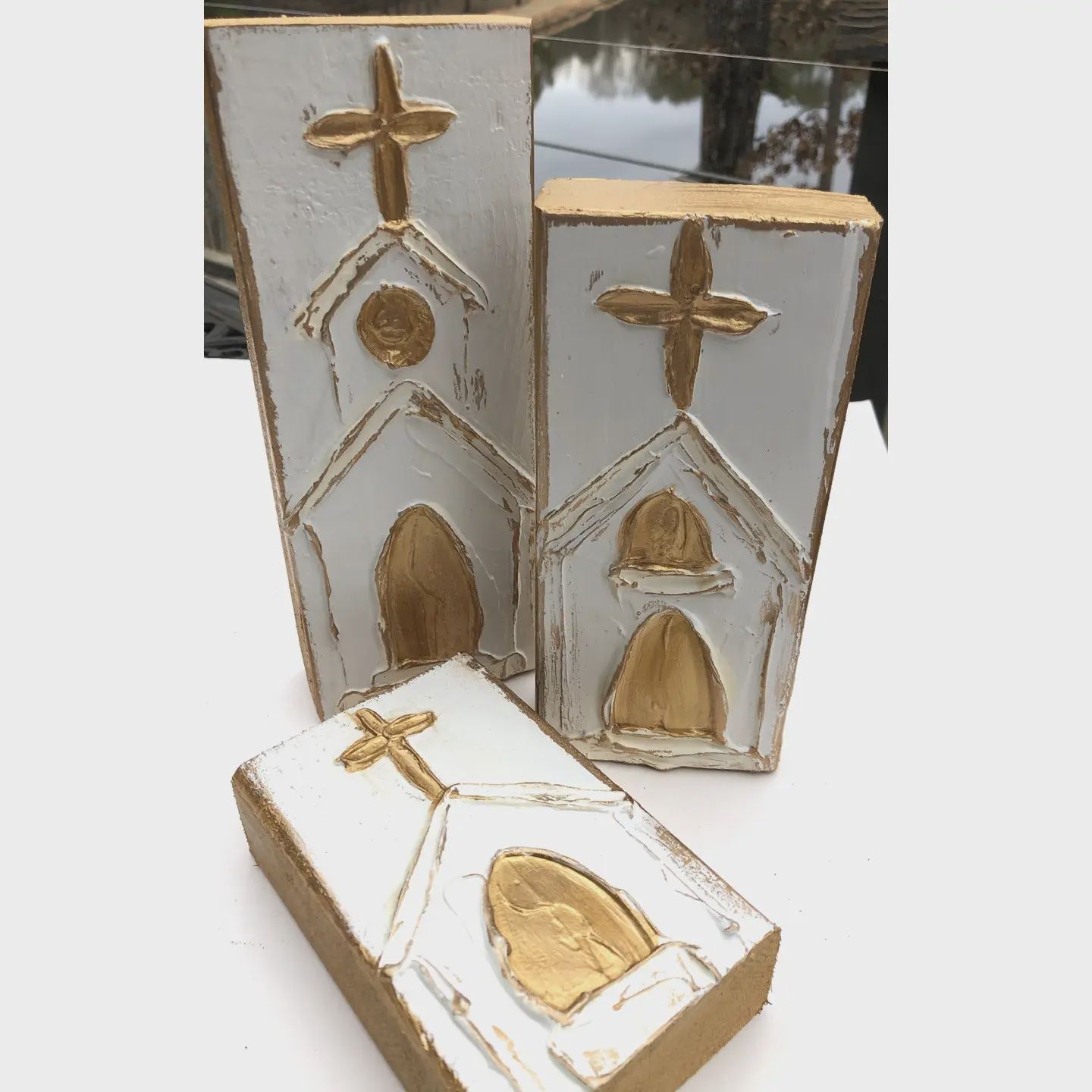 MEDIUM HANDPAINTED CHURCH WOOD BLOCK