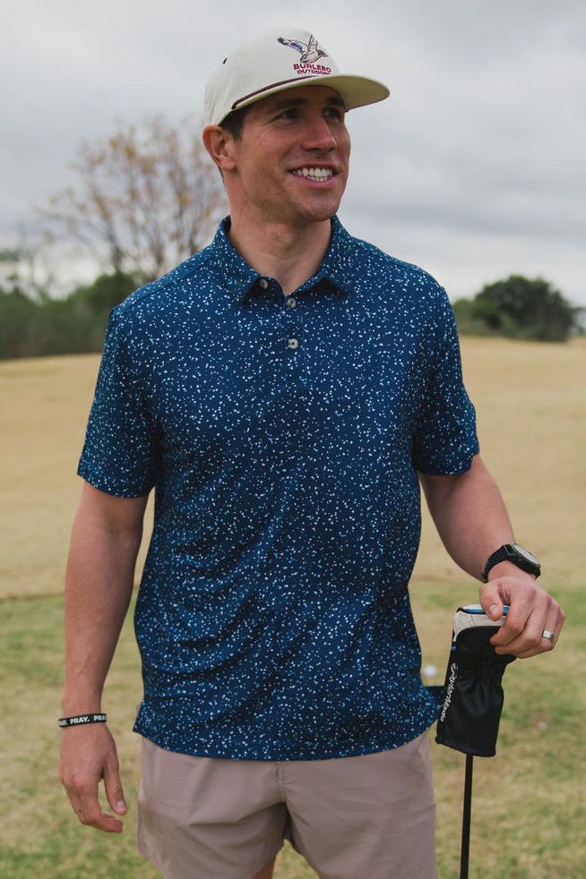 NAVY SPECKLED PERFORMANCE POLO