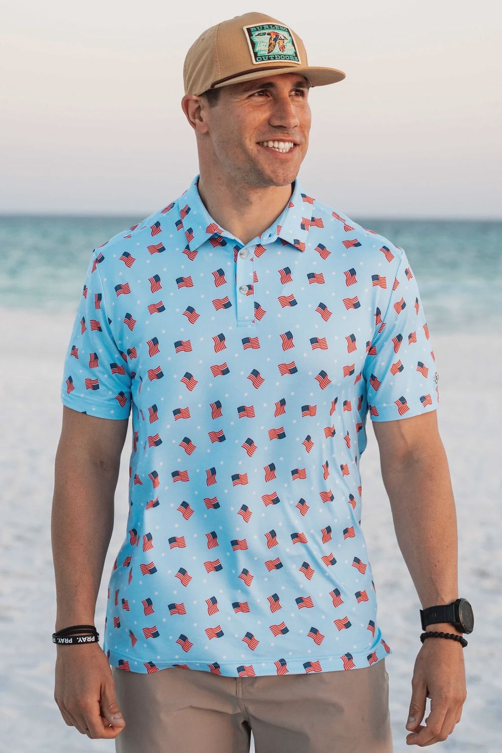 WAVING USA FLAG PERFORMANCE POLO